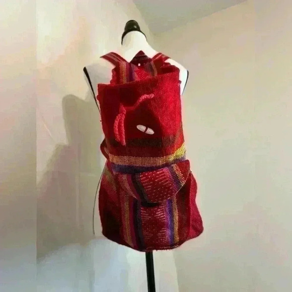 Pinzon Rasta Artesanias Woven Red Colorful Backpack - Baja Hippie/Boho Style - Picture 2 of 6